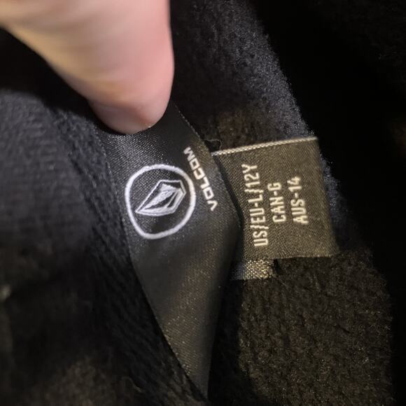 Volcom Hoodie Youth Large Black Thrifter Pullover Kangaroo Pocket Striped Sleeve - Picture 2 of 16